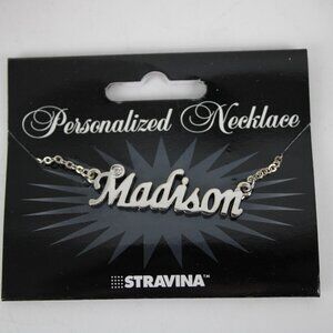 MADISON Name Silvertone Rhinestone 14.5" w 4.5" Multi Ring Extender Necklace